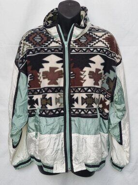 Northern Climate Southwestern Full Zip Windbreaker Jacket | Women's L/G | Hooded
